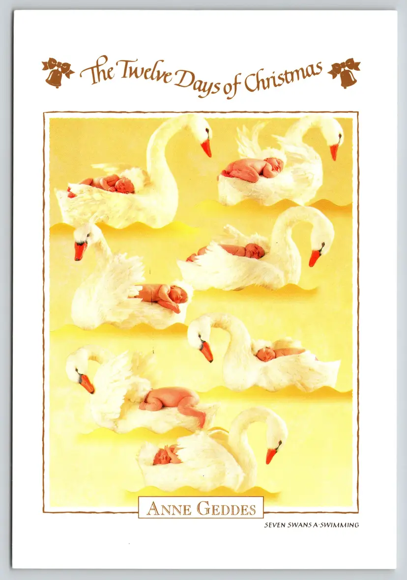 Postcard Seven Swans A-Swimming Baby's Twelve Days of Christmas Anne Geddes 1995 - 14565