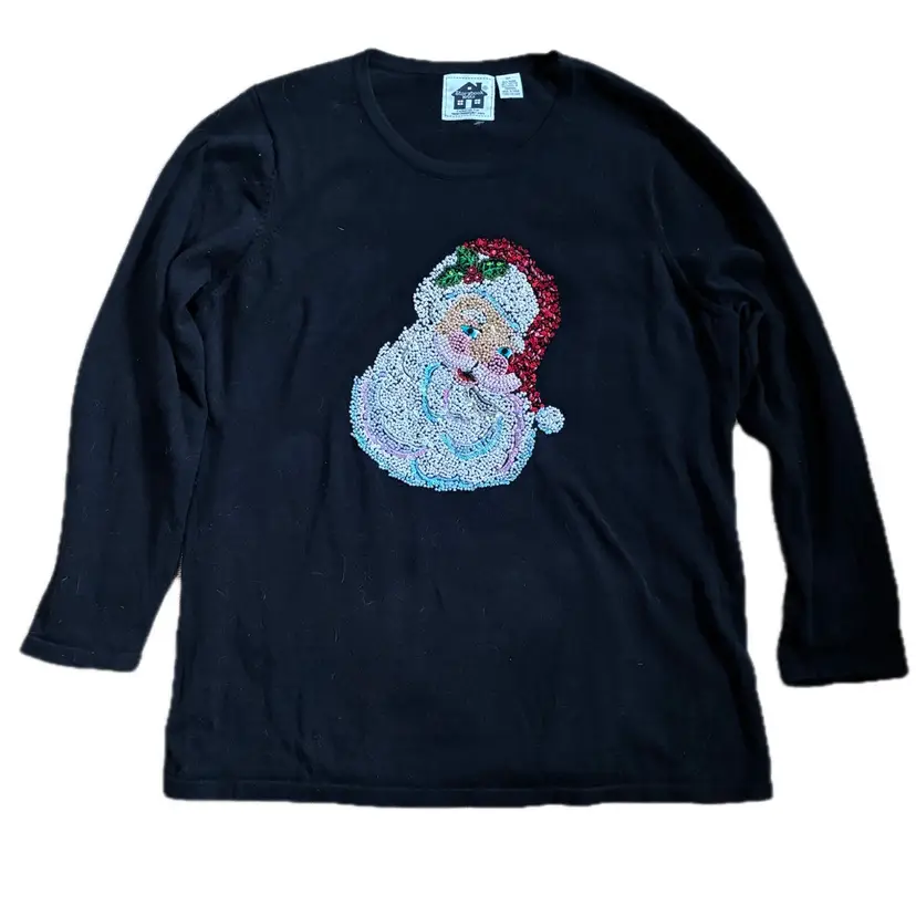Vintage Storybook Knits Beaded Sequin Santa Claus Christmas Sweater Size 2X