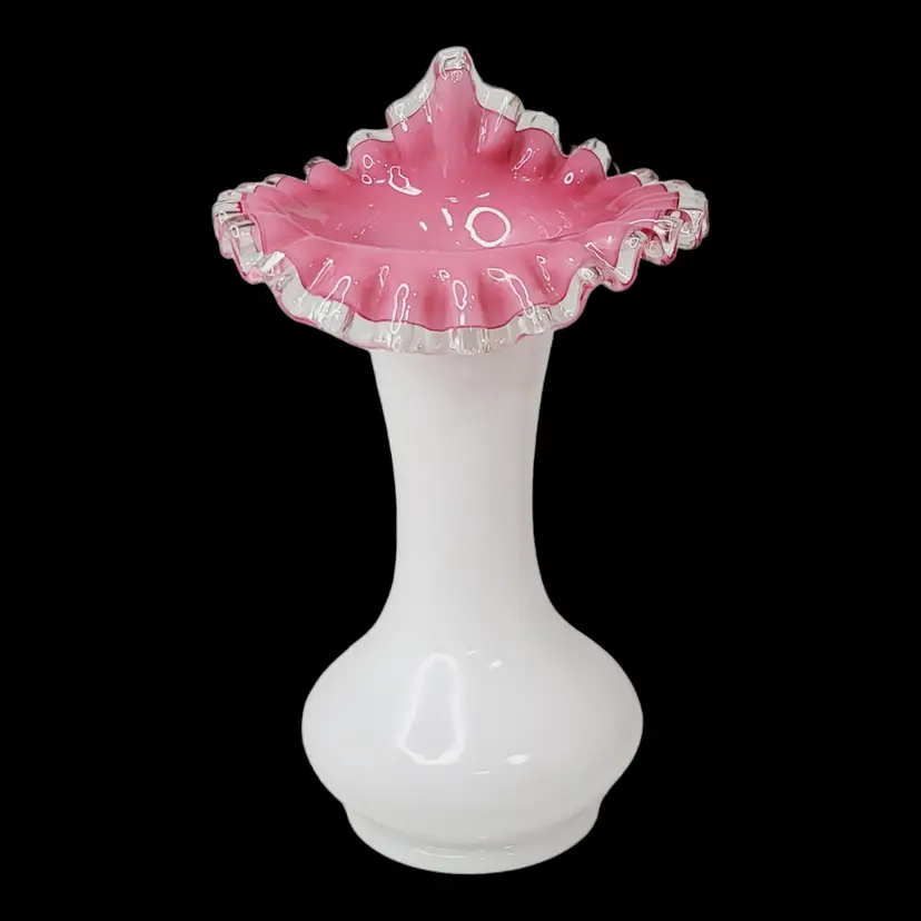 Vintage 1940-69 FENTON 9" Art Glass Peach Pink Crest Jack in Pulpit VASE #7250