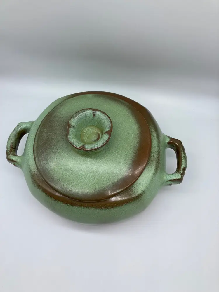 Vintage Frankoma Pottery Covered Casserole/Bean Pot #5V Plainsman Prairie Green