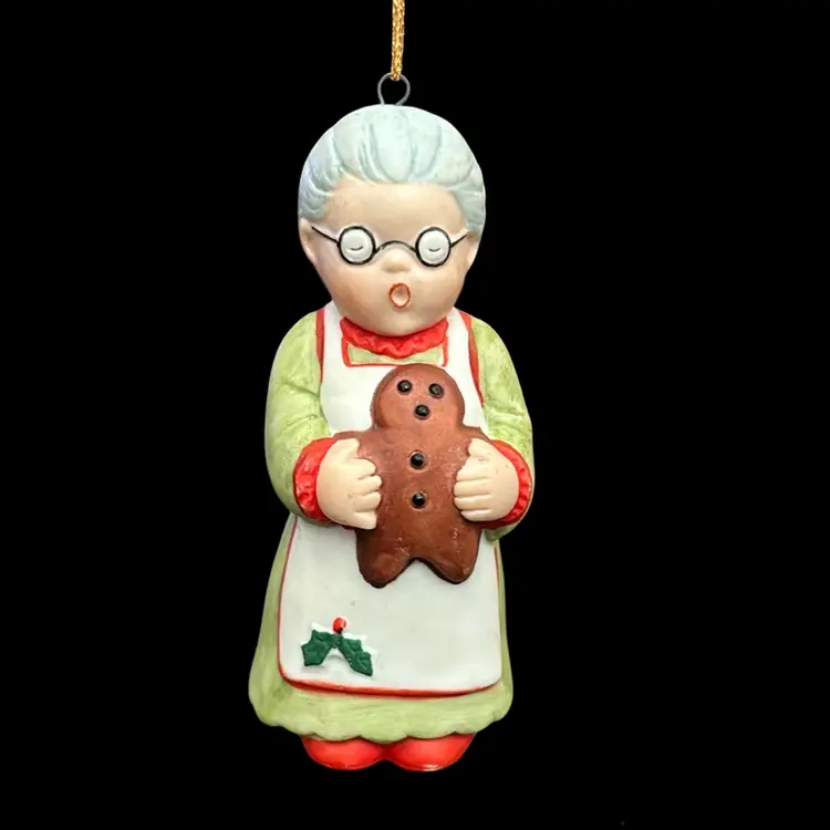 Vintage Mrs. Claus Ginger Cookie Holly Berry Figurine Ornament By Ebeling Reuss