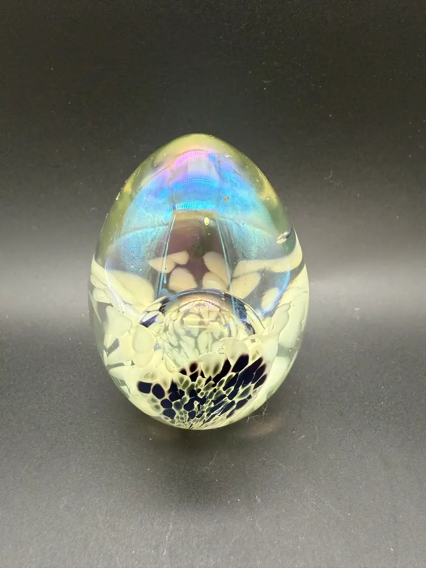 Iridescent Art Glass Egg Shape Paperweight