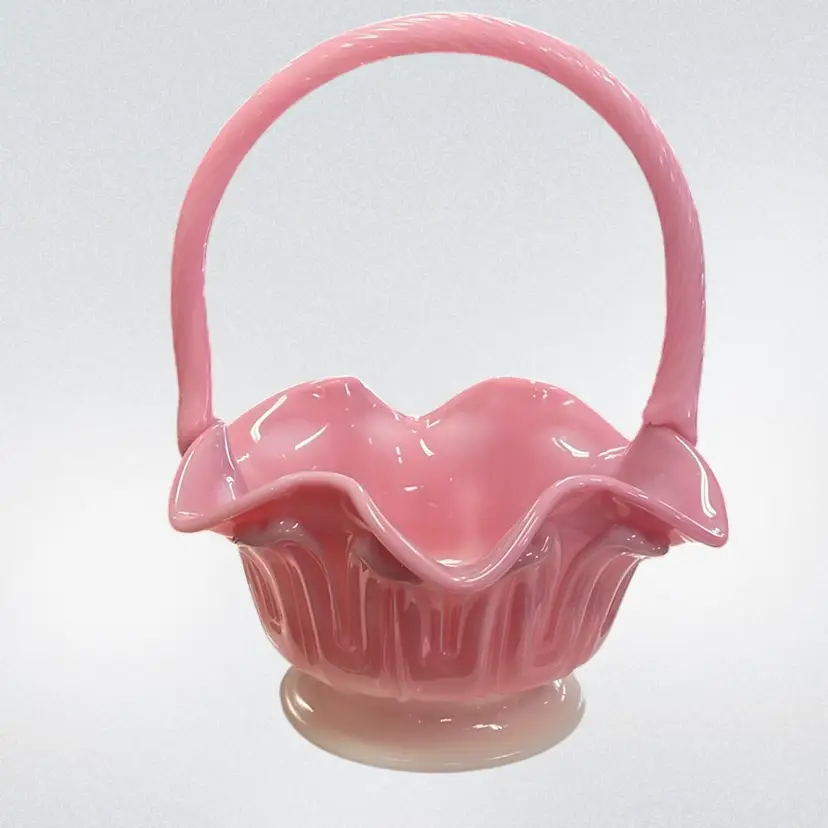 Fenton, Basket, Rosalene Glass, "Lamb's Tongue" Pattern