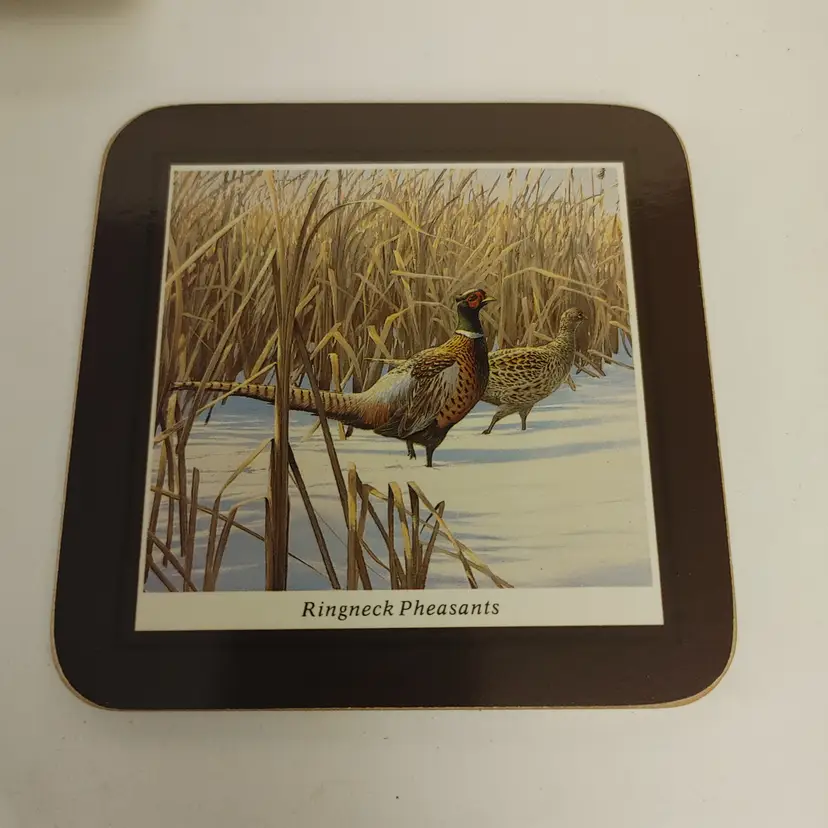Clover Leaf Game Bird Coasters. Set of 6. Made in UK. 4.25 x 4.25