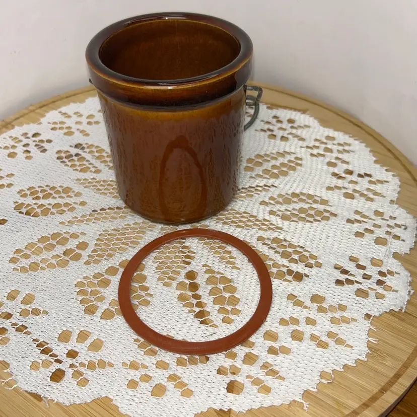 Vintage Brown Glaze Stoneware Crock With Wire Bail And Seal (No Lid)
