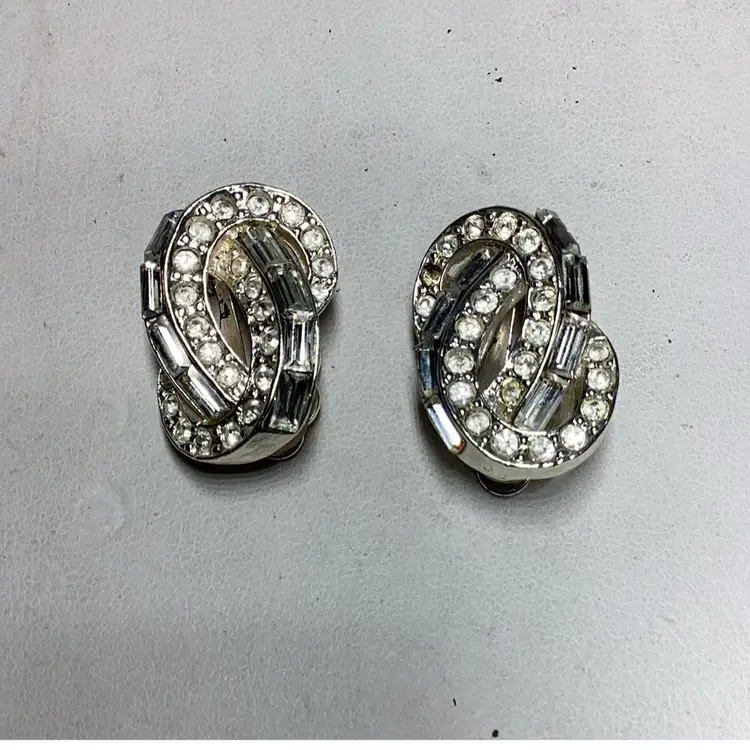 Clear Rhinestone Clipons 1” - Signed Carolee