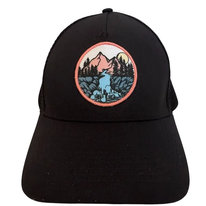 Let’s Go Hiking Mountain Patch Logo Black Unisex Trucker Style Snapback