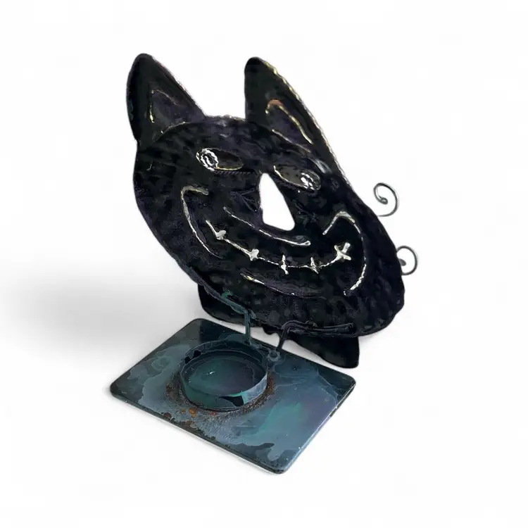 Metal Cheshire Smiling Cat Votive Candle Holder