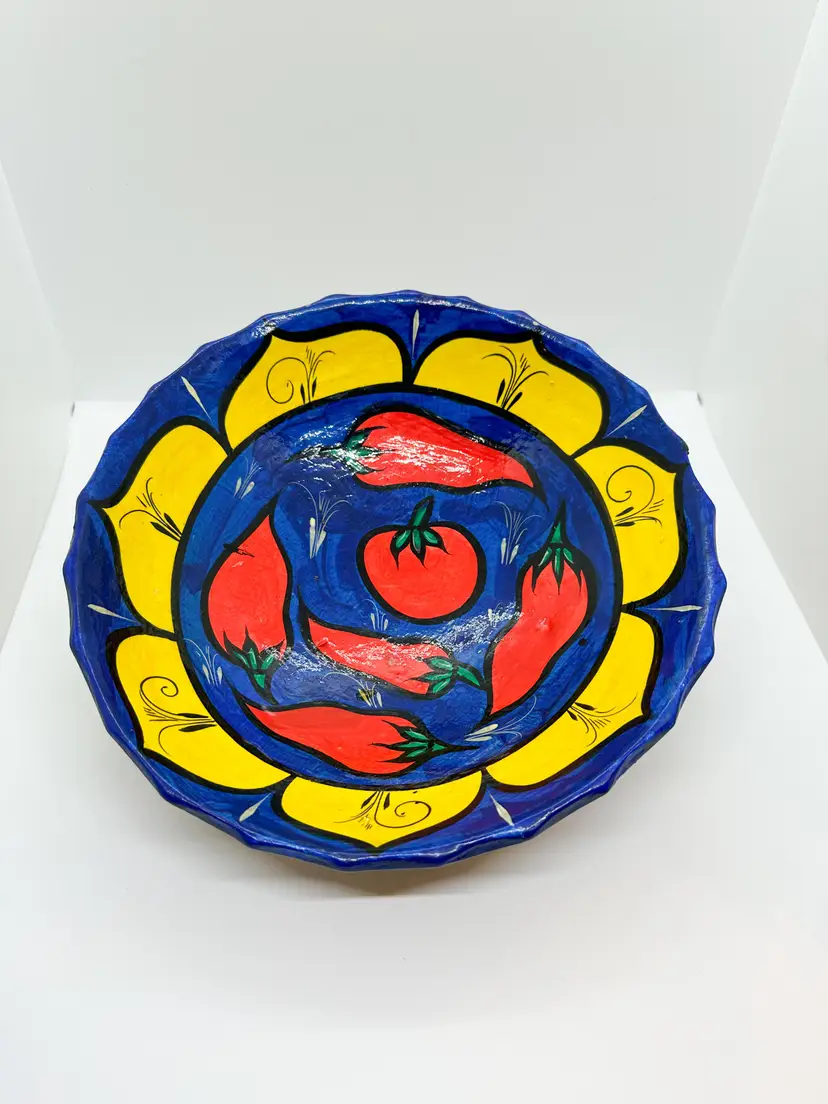 Handmade Talavera Mexico Mexican Pottery Bowl Plate Set Hot Peppers Pottery