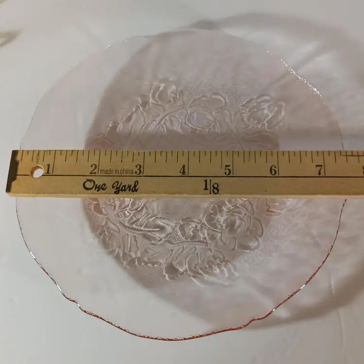 Vintage ARCOROC France ROSA PINK Glass Salad Plate ROSES 7 1/2"