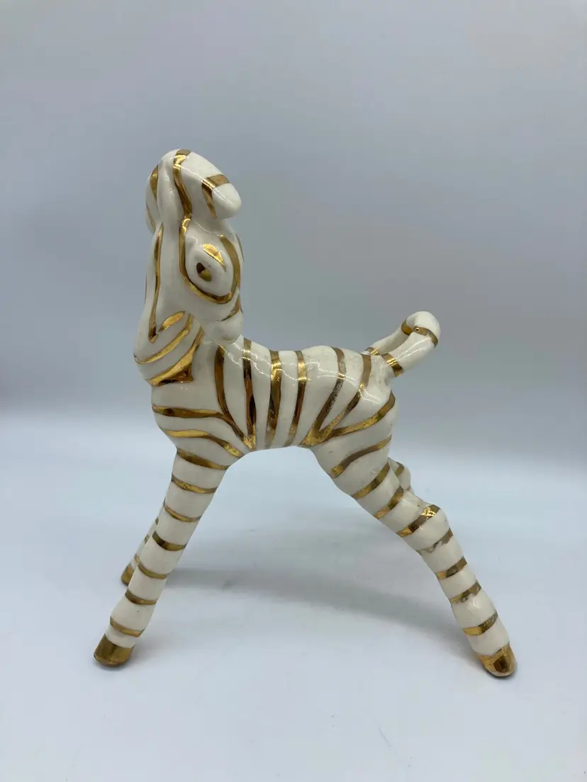 GOLD Striped ZEBRA Figurine porcelain 8" unmarked