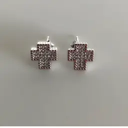 Vintage Sterling Silver Christian Cross Earrings with crystal Accents
