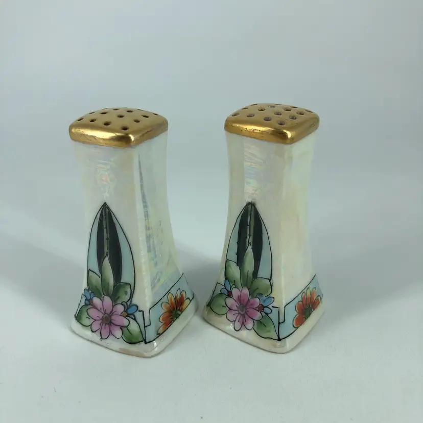 Vintage Art Deco Floral Lusterware Salt & Pepper Shakers