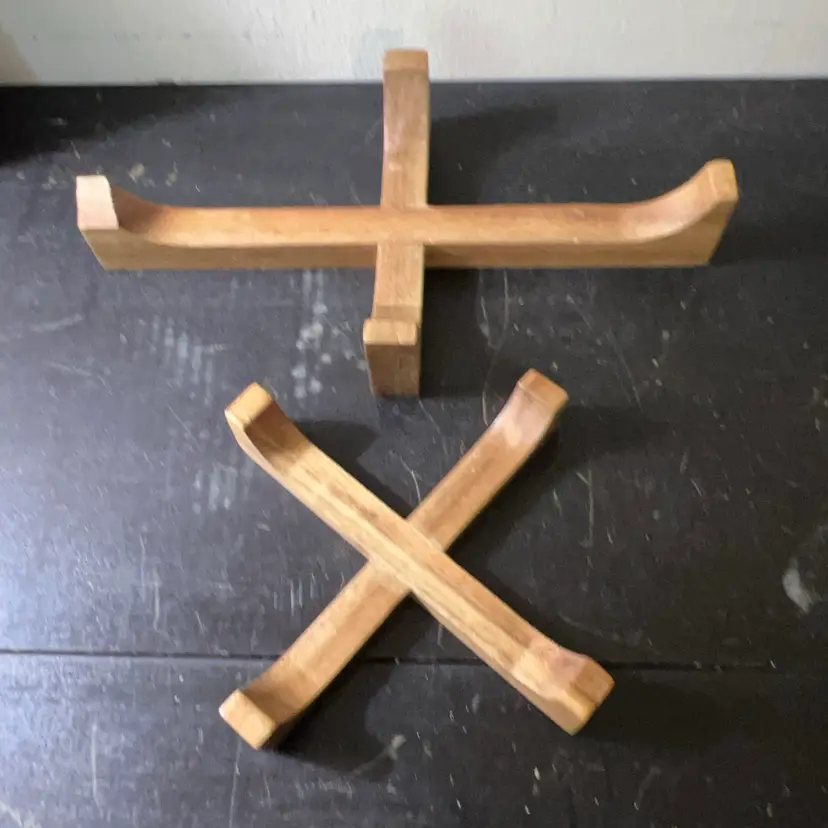 Set Of 2 Wood Trivets For Planted Pot Holders 10” x 4” & 5” x 5”