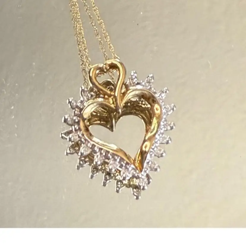 Diamond Heart 10k Gold 16” Necklace