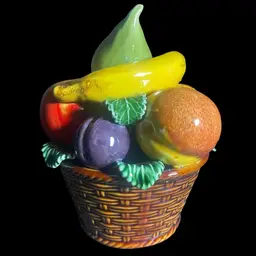 Ceramic Fruit In Ceramic Brown Woven Basket