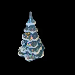 Fenton Blue Frosted Christmas Tree W/Gold Squirrel 2 7/8 X 4 Inches
