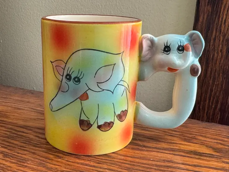 Vintage Kitschy Ceramic Elephant Coffee Mug, Child’s Cup