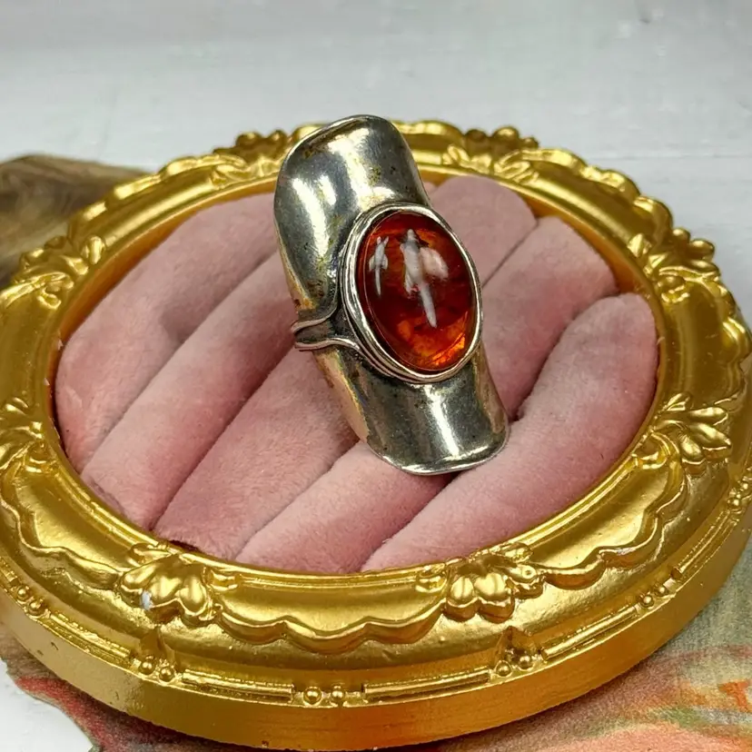 Sterling Silver Didae Shablool Massive Amber Ring Size 8