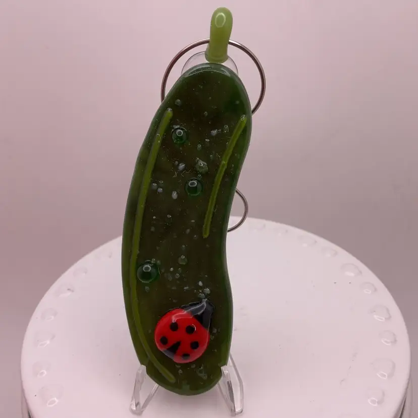 Made by Me! Fused Glass Ladybug "In a Pickle" Ornament 3.25” Handcrafted Studio Art