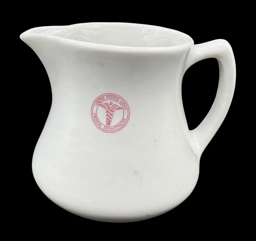 Vintage US Army Medical Department Ceramic Pitcher White Shenango China Military
