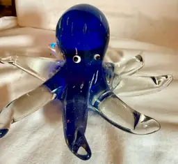 #01 - Vintage Hand blown Blue Glass Octopus Paperweight
