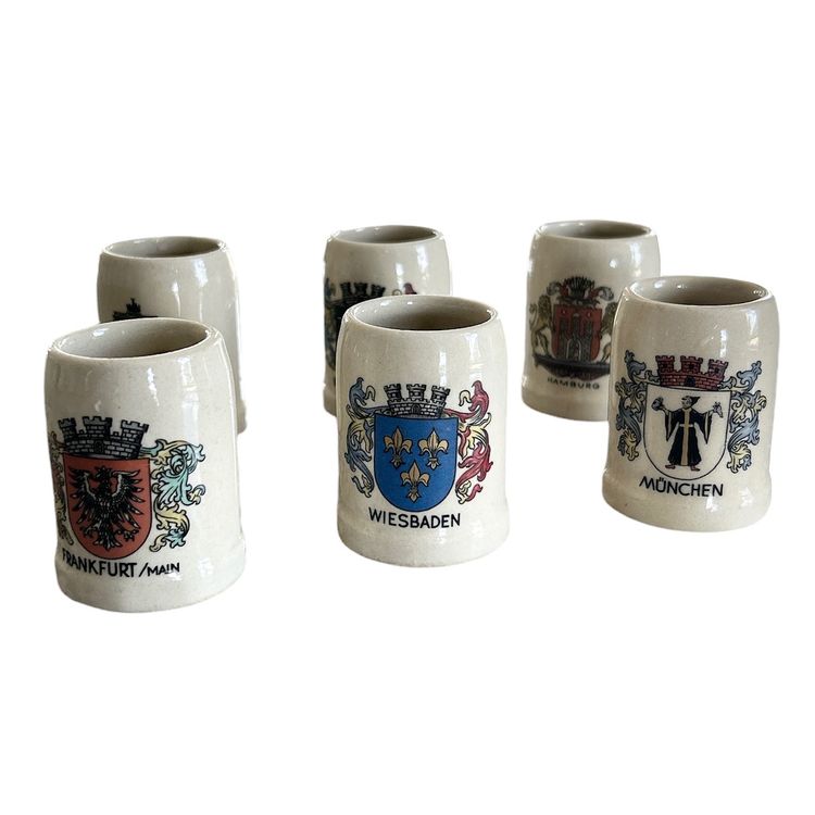 Set of 6 Vintage Mini Ceramic German Cup Mugs