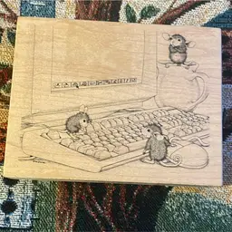 Vintage House Mouse “Computer Tutors” 1999 Wooden Block Rubber Stamp