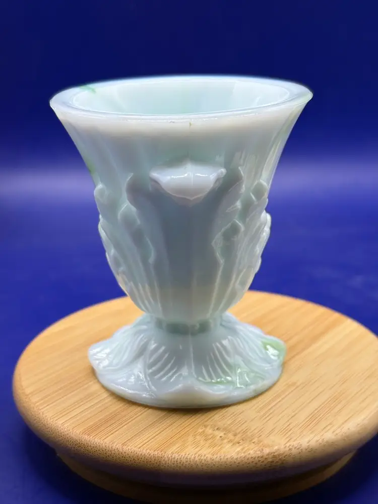 Vogue Mercantile Co Green Akro Agate Slag Glass Toothpick Holder