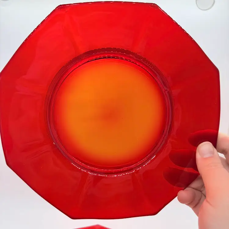 2 Vintage Imperial Glass Red Ruby Molly Amberina Lunch Salad Plates 8" UV Glow