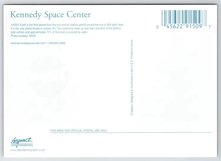 Postcard Earth as Seen from the Moon NASA Kennedy Space Center Astronomy Space - 16367
