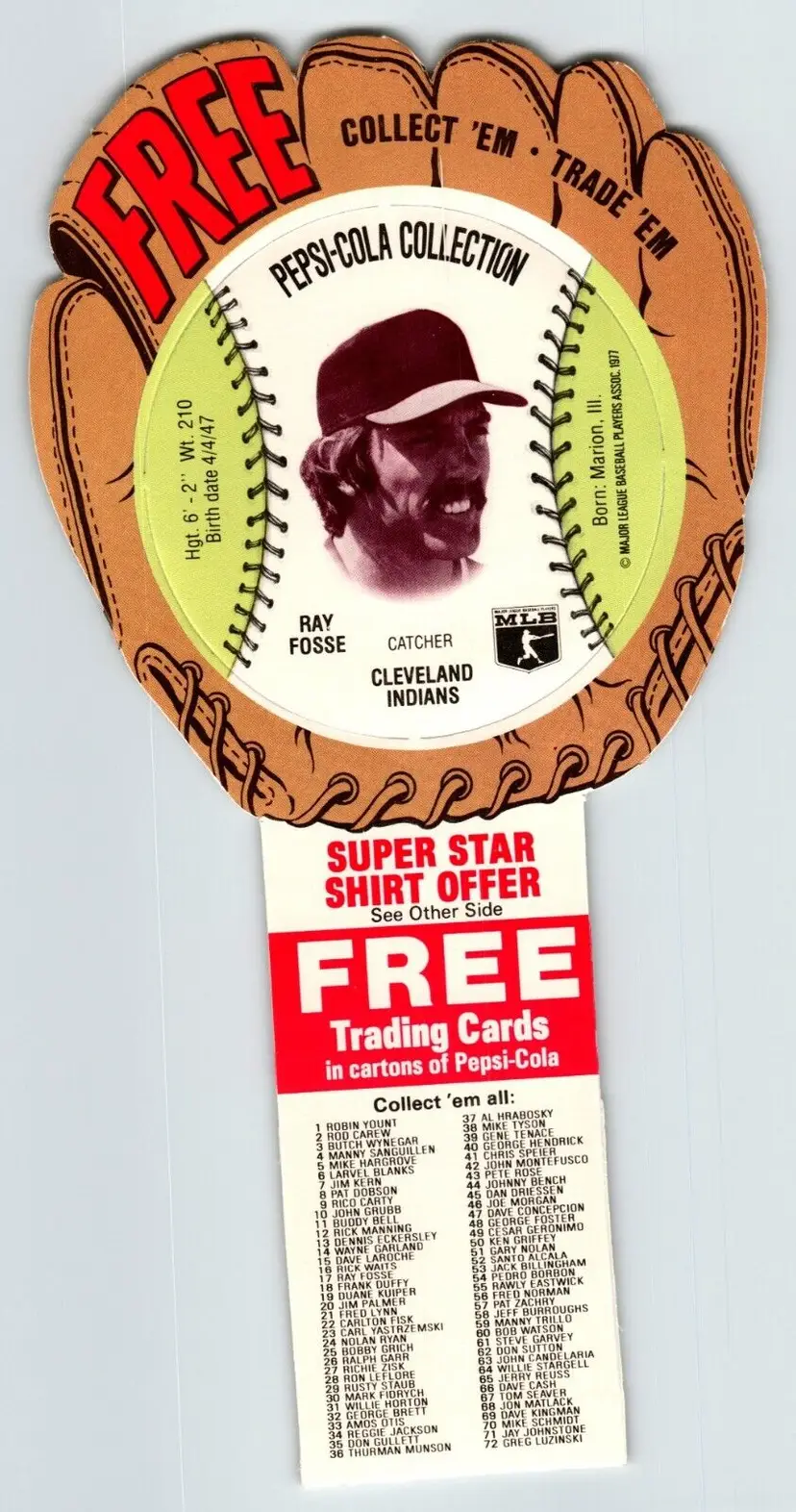 Pepsi Baseball Trading Card 1977 Ray Fosse Cleveland Indians MLB Diecut Trade