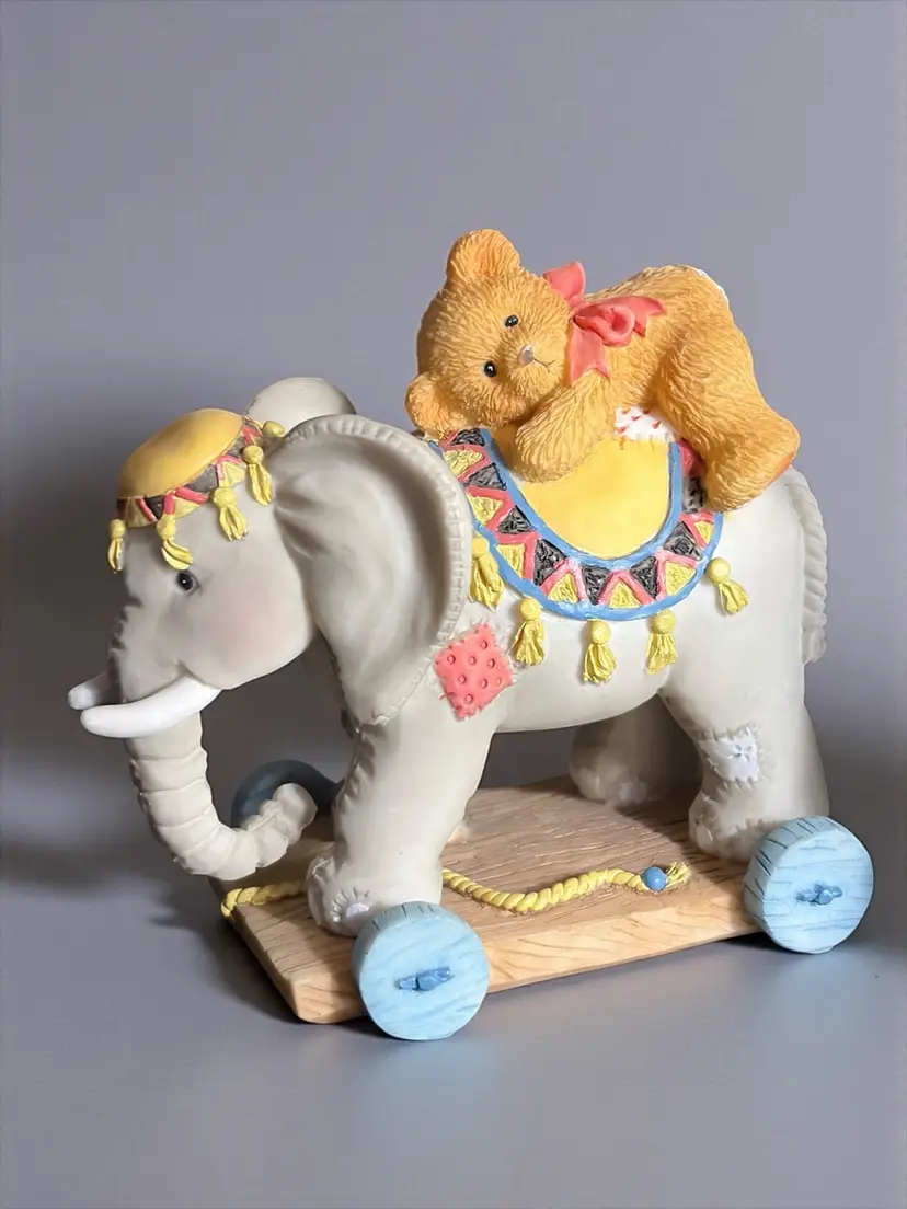 Cherished Teddies Elephant "Trunk Full of Bear Hugs" Circus Figurine Registered & Dated @ 1995 Priscilla Hillman - 3.5” X 4”