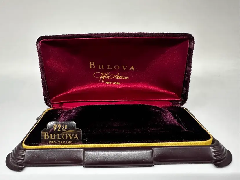 Vintage Art Deco Bulova Fifth Ave Plum Velvet Watch Presentation Box