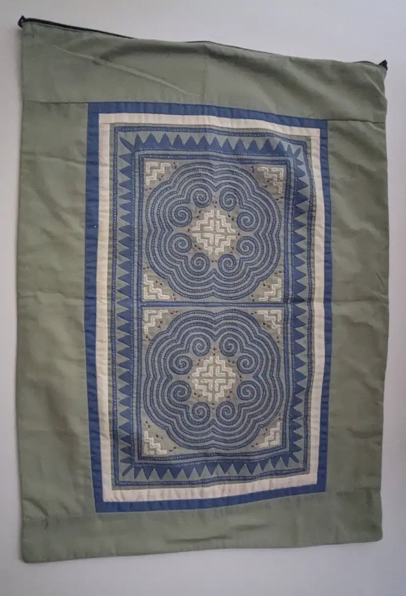 Hmong Handcrafted Embroidered Throw Pillow cases Oblong set of 2