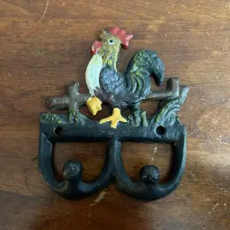 Vintage Cast Iron Rooster Wall 2 Hook Key Ring holder Wall Hanger