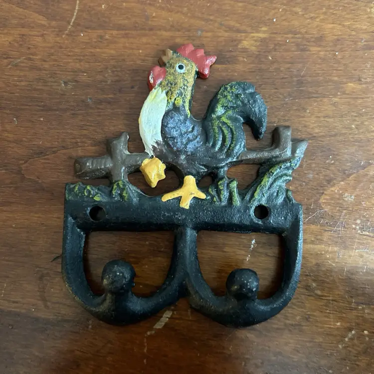 Vintage Cast Iron Rooster Wall 2 Hook Key Ring holder Wall Hanger