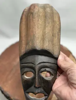 Vintage Wood Hand Carved Tribal Face Mask Wall Hanging