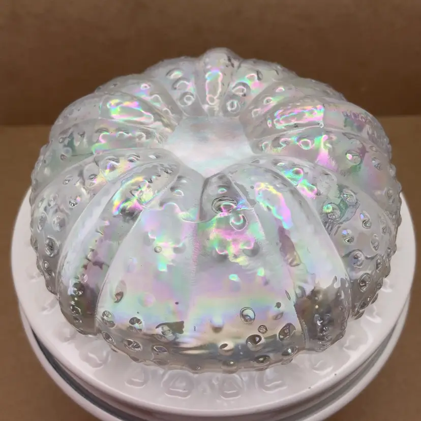 CADR Art Glass Iridescent Clear Glass Paperweight Sea Urchin 3.5" x 1.75” Glows!