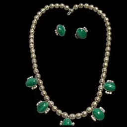 Vintage Native American Navajo Malachite Sterling Silver Set
