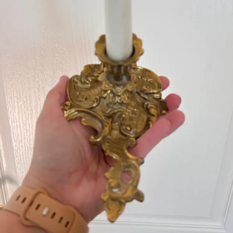 Vintage Art Nouveau Style Solid Brass Ornate Chamberstick Candle Holder