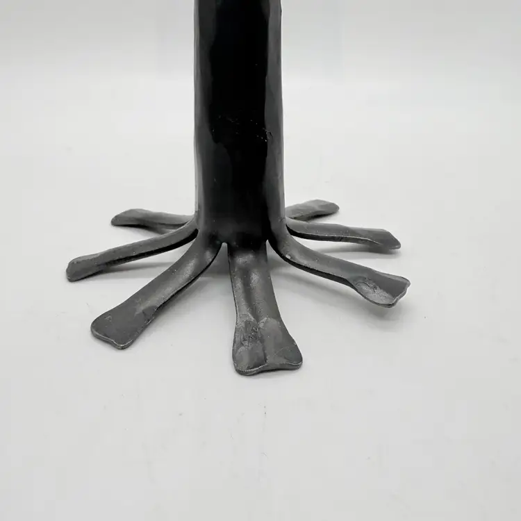 Brutalist Hammered Black Iron Metal 11” Candlestick Tapered Candle Holder