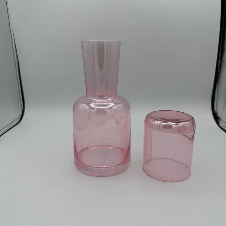 Pink Glass Tumble Up Carafe and Tumbler