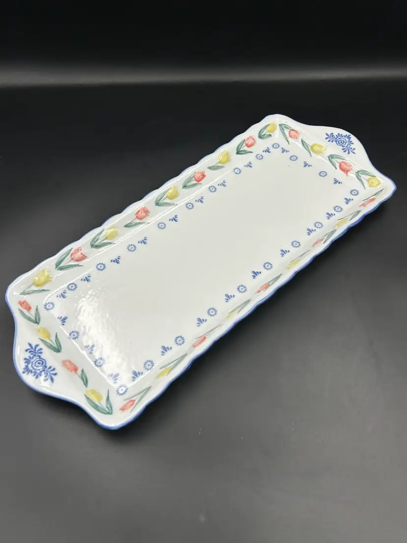Delftware Royal Twikel Handpainted Tray Dish, Tulip Border Ter Steege Holland