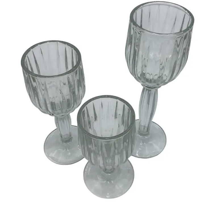 Home Interiors Tiered Glass Candle Holders Ribbed 3 Piece Set Votive NEW in Box