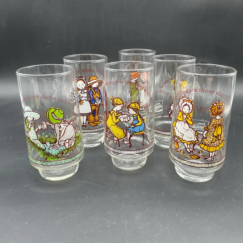 Set Of 6 Vintage Holly Hobbie Coca-Cola Limited Edition Drinking Glasses