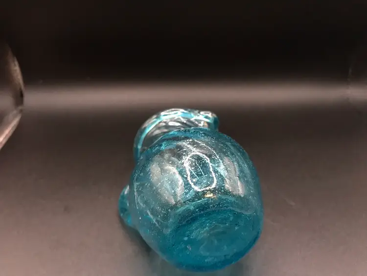 VTG Hand Blown Creamer Mini Pitcher Vase Art Glass Blue Swirl Cottage Core 3”