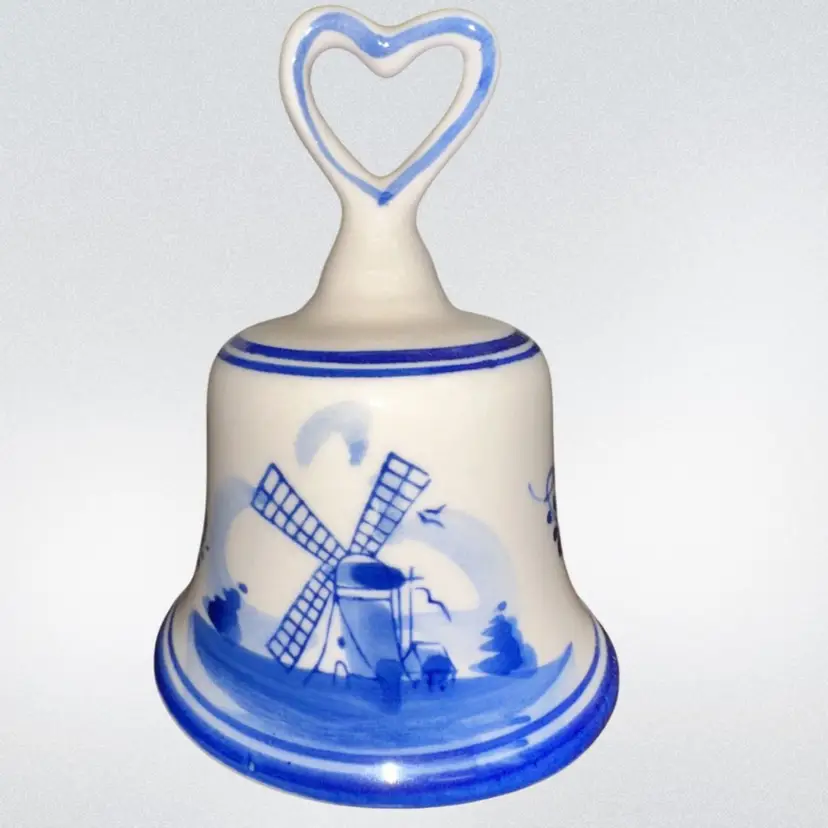 Delft Blue Hand Painted Porcelain Miniature Bell Blue White Windmill Holland 4”