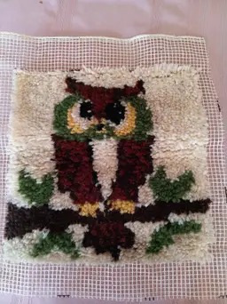 Vintage Owl Latch Hook Wall Hanging
