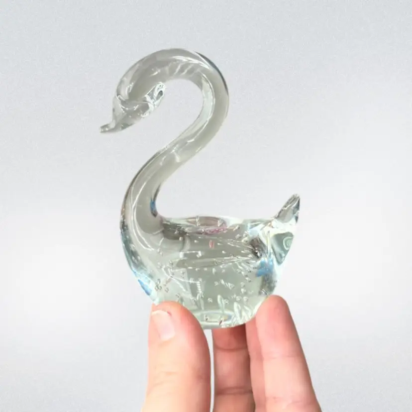 Clear Glass Swan Paperweight